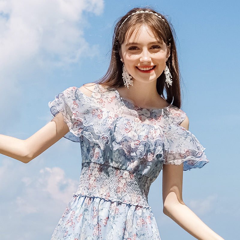 Lotus Leaf Sleeve Printed A-line Dress