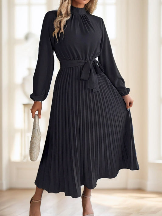 Women's Bow-Tied A-Line Pleated Dress