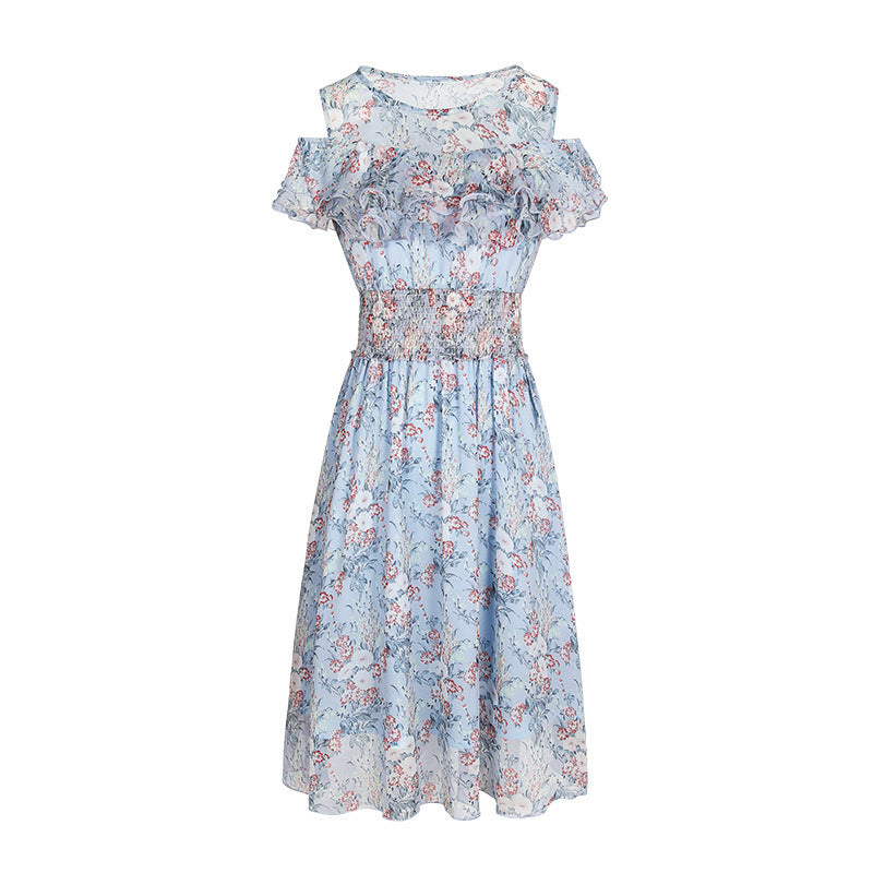 Lotus Leaf Sleeve Printed A-line Dress
