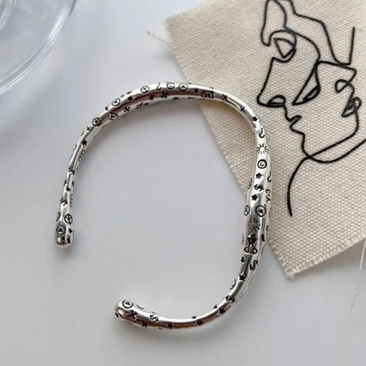 FOXANRY Minimalist Silver Color Bracelet for Women New Fashion Vintage Punk Graffiti Party