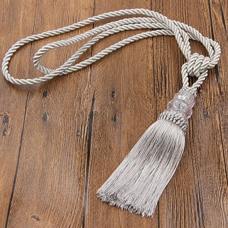 2Pcs Curtain Tieback Tassel Crystal Beaded Hanging Rope Tie Home Decor Gold Curtains Cord Holder
