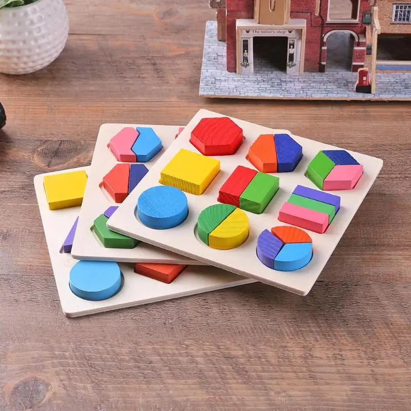 Wooden Geometric Shapes Montessori Puzzle Sorting Math Bricks Preschool Learning