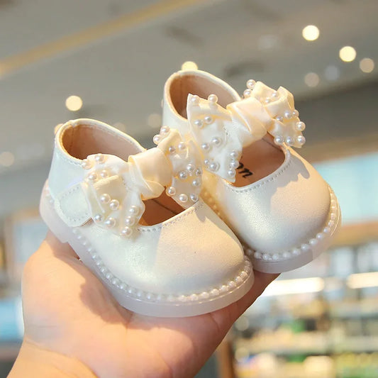 Baby Girls Big Bow Shoes Low Heel Flower Wedding Party Dress Shoes Princess Shoes