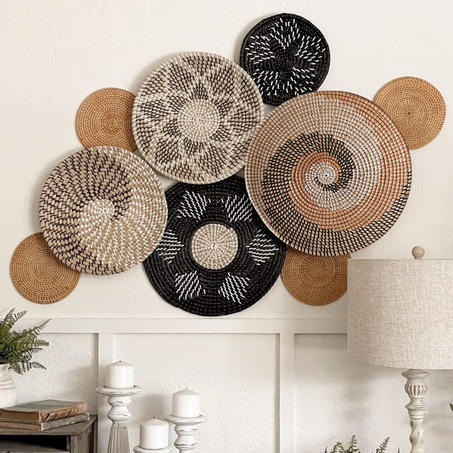 9PCS Boho Wall Decor Rattan Wall Decor Wicker Wall Decoration Hanging