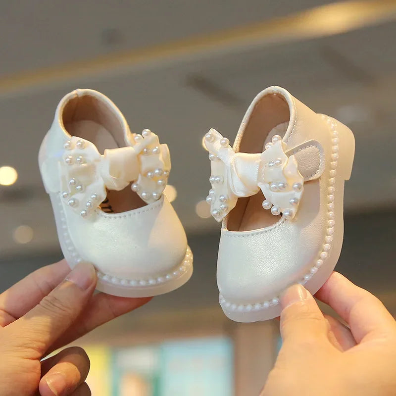 Baby Girls Big Bow Shoes Low Heel Flower Wedding Party Dress Shoes Princess Shoes