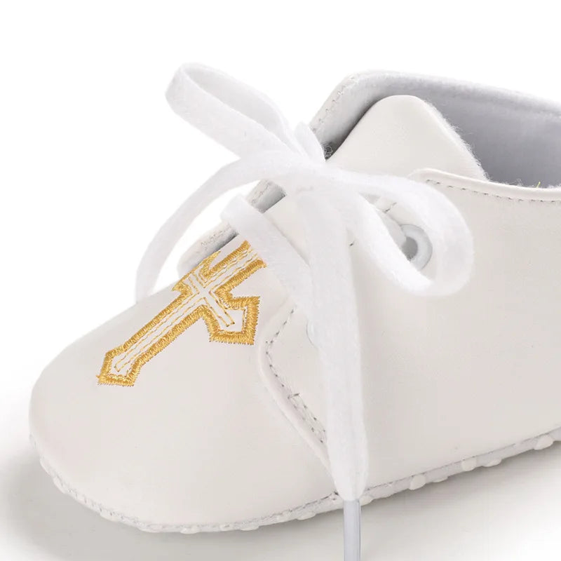 Newborn Baby White Baptism Shoes Soft Anti-slip Toddler Boy Girl Christening Golden Church