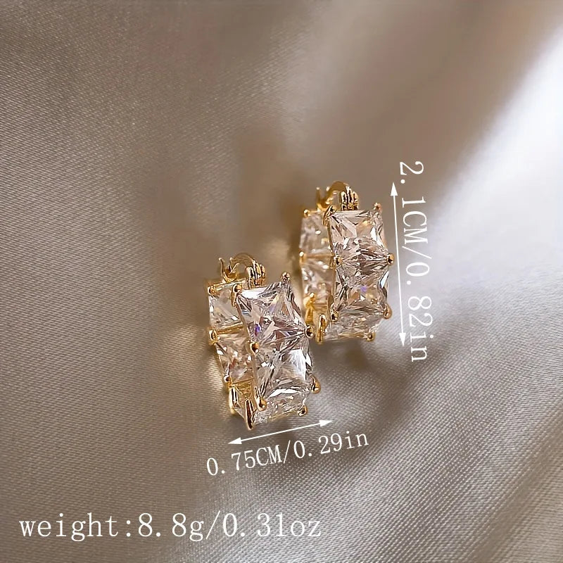 ZAKOL Fashion Hoop Earring Inlaid Shiny Square Crystal Zircon Ear Accessories Party Jewelry for Women