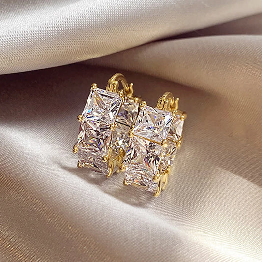 ZAKOL Fashion Hoop Earring Inlaid Shiny Square Crystal Zircon Ear Accessories Party Jewelry for Women
