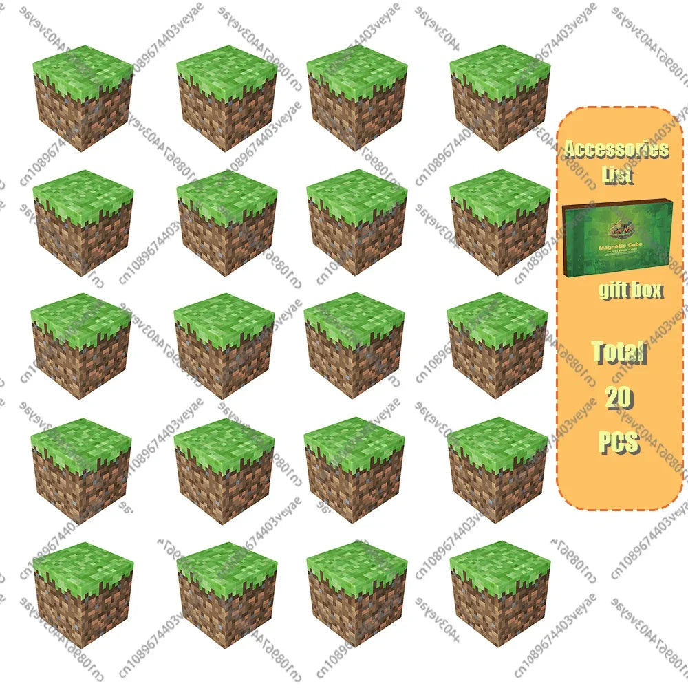 Magnetic Building Blocks Mine World Magnet Cube Set for Boy Girl Kid Age 3+ DIY Model