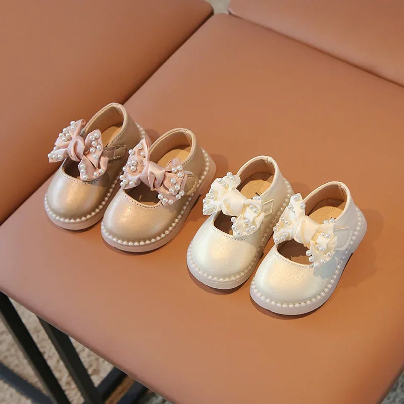 Baby Girls Big Bow Shoes Low Heel Flower Wedding Party Dress Shoes Princess Shoes