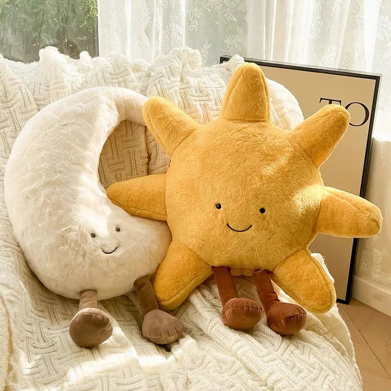 High Quality Smile Face Moon Yellow Sun Plushie Cushion Stuffed Cute Weather Plush Toy