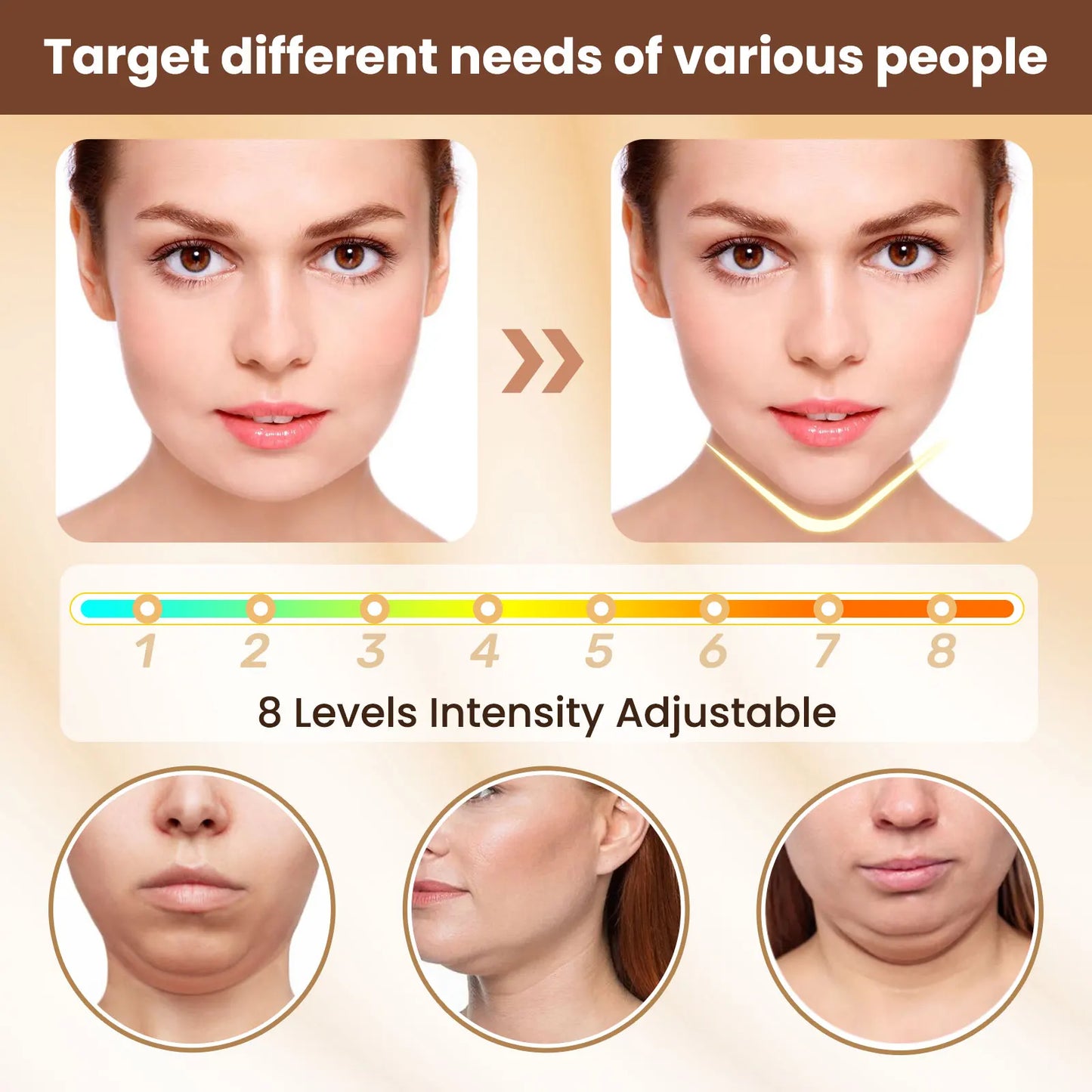 Electric V Face Lifting Beauty Device 6 Modes 8 Levels EMS Micro-current Firming Facial Massager
