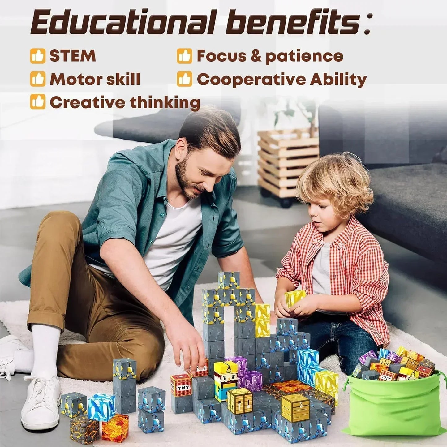 Magnetic Building Blocks Mine World Magnet Cube Set for Boy Girl Kid Age 3+ DIY Model