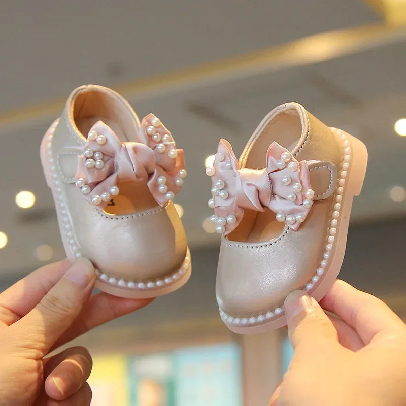 Baby Girls Big Bow Shoes Low Heel Flower Wedding Party Dress Shoes Princess Shoes