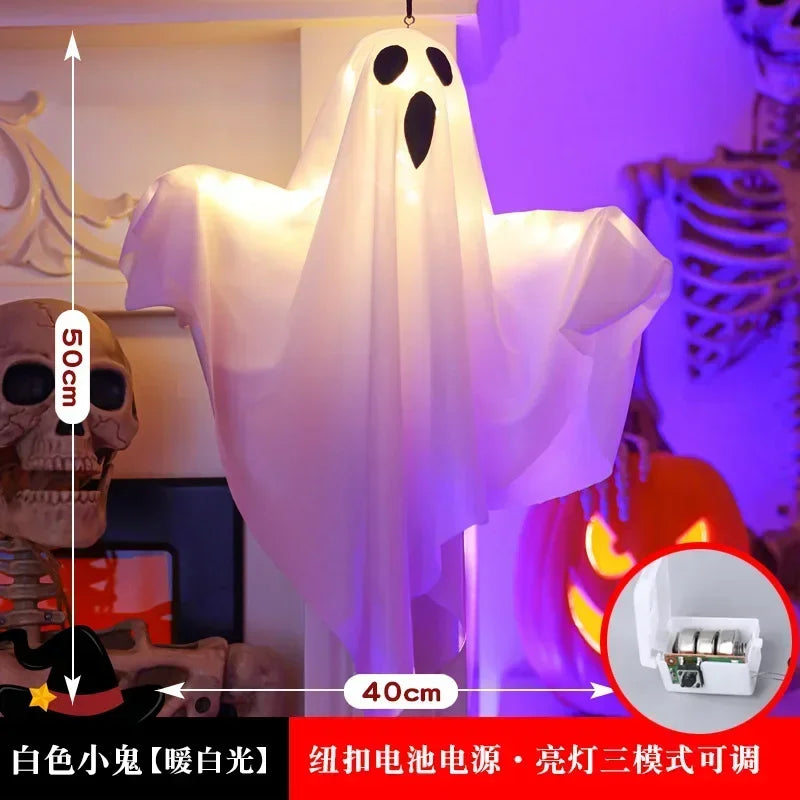 Halloween Glowing White Ghost LED Hanging Ghosts Horror Props with Fairy Light Indoor Outdoor Haunted House Halloween Decoration