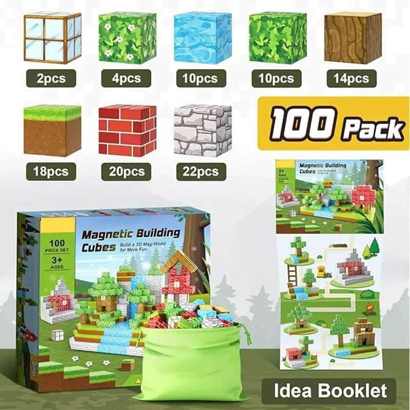 Magnetic Building Blocks Mine World Magnet Cube Set for Boy Girl Kid Age 3+ DIY Model