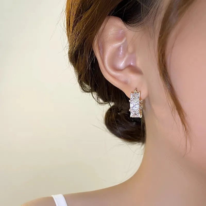 ZAKOL Fashion Hoop Earring Inlaid Shiny Square Crystal Zircon Ear Accessories Party Jewelry for Women