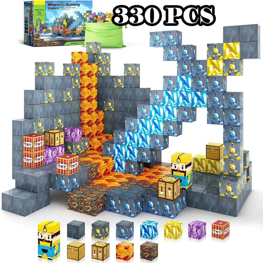 Magnetic Building Blocks Mine World Magnet Cube Set for Boy Girl Kid Age 3+ DIY Model
