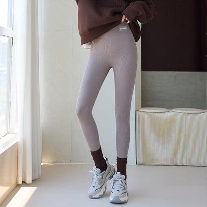 Pure Cotton Fleece-lined Thick Autumn And Winter Threaded Leggings