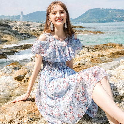 Lotus Leaf Sleeve Printed A-line Dress