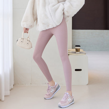 Pure Cotton Fleece-lined Thick Autumn And Winter Threaded Leggings