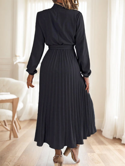 Women's Bow-Tied A-Line Pleated Dress