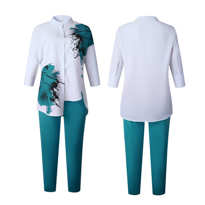 Africa Nigeria Fashion Print Irregular Split Commuter Large Size Suit