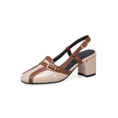 After Stitching Baotou Hollow Sandals Thick High Heels