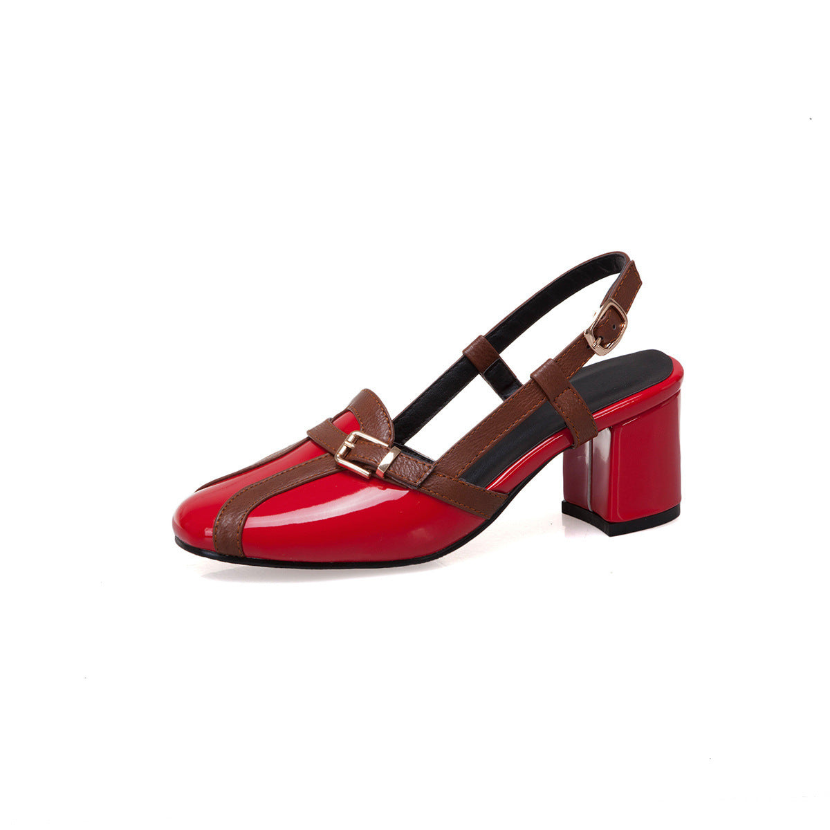 After Stitching Baotou Hollow Sandals Thick High Heels