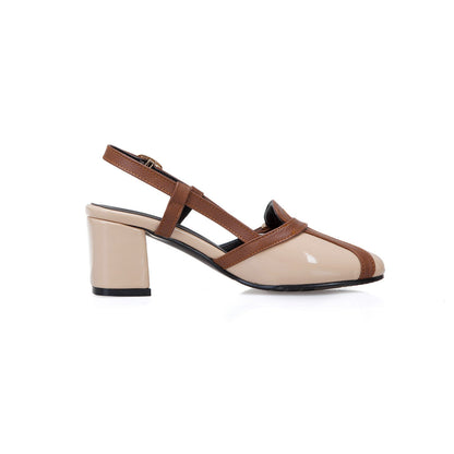 After Stitching Baotou Hollow Sandals Thick High Heels