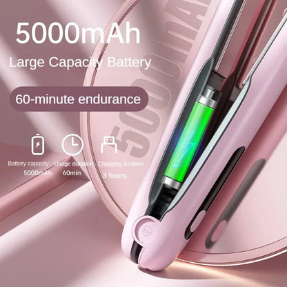 Wireless Hair Straightener Flat Iron Mini 2 IN 1 Roller USB 5000mAh Max 200 Degree Portable