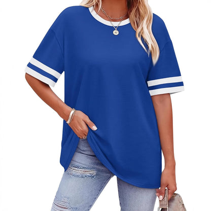 Casual Women's Striped Waist Plus Size T-shirt