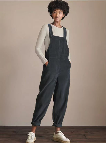 Corduroy Bib Overalls With Buttons And Pockets Fashion Casual Jumpsuit