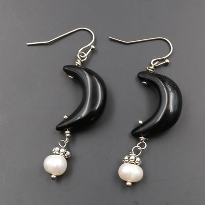Natural Tigereye Moon Earrings Fashion OL Pearl Earrings