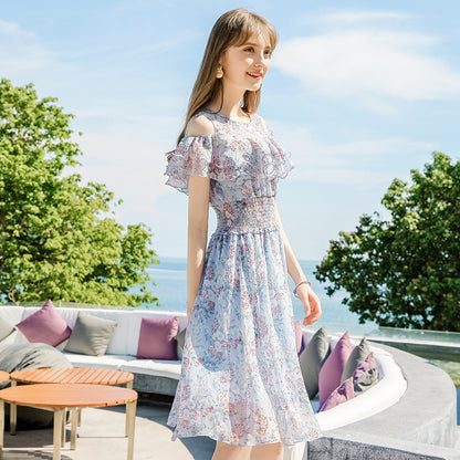 Lotus Leaf Sleeve Printed A-line Dress