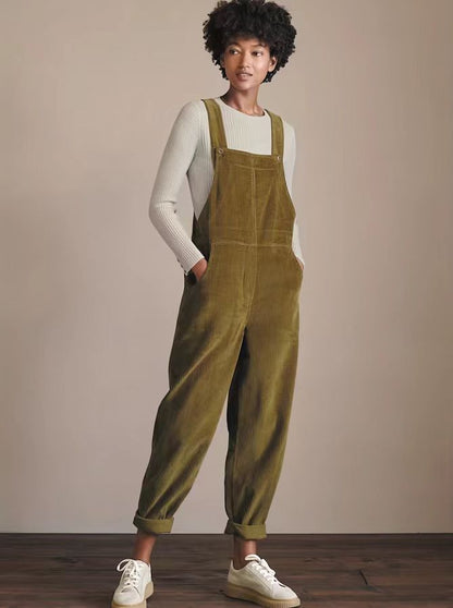 Corduroy Bib Overalls With Buttons And Pockets Fashion Casual Jumpsuit