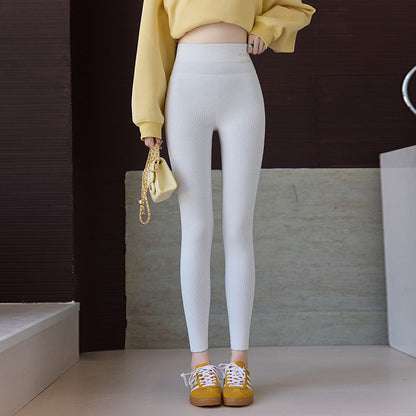 Pure Cotton Fleece-lined Thick Autumn And Winter Threaded Leggings