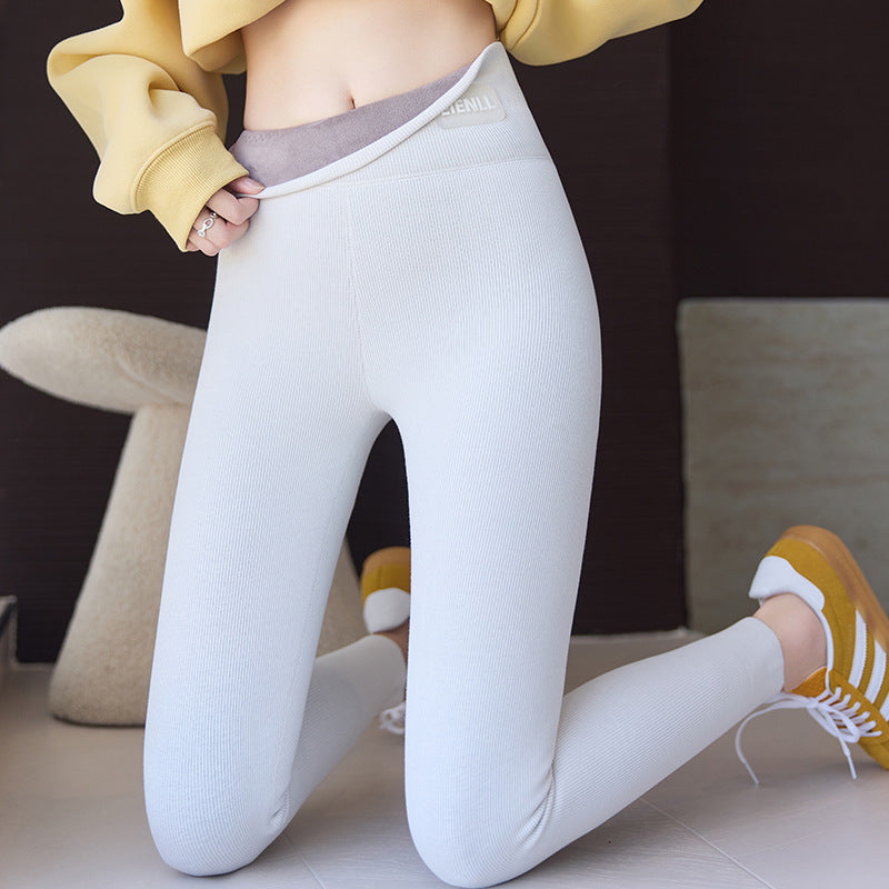 Pure Cotton Fleece-lined Thick Autumn And Winter Threaded Leggings