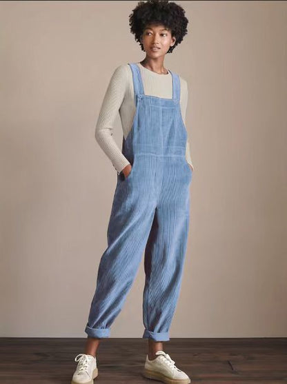 Corduroy Bib Overalls With Buttons And Pockets Fashion Casual Jumpsuit