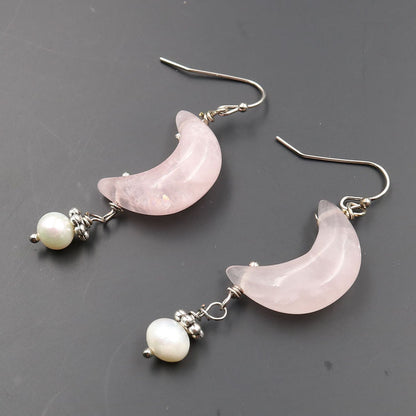 Natural Tigereye Moon Earrings Fashion OL Pearl Earrings