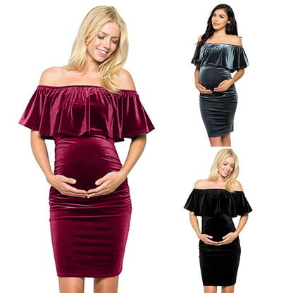One-shoulder maternity dress A-line skirt dress