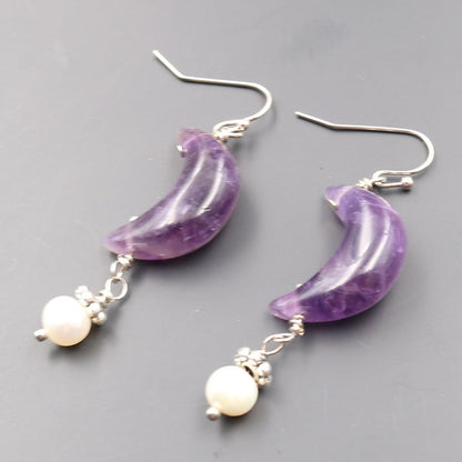 Natural Tigereye Moon Earrings Fashion OL Pearl Earrings