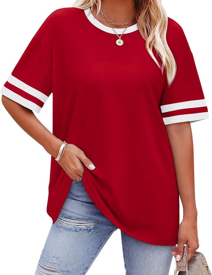 Casual Women's Striped Waist Plus Size T-shirt
