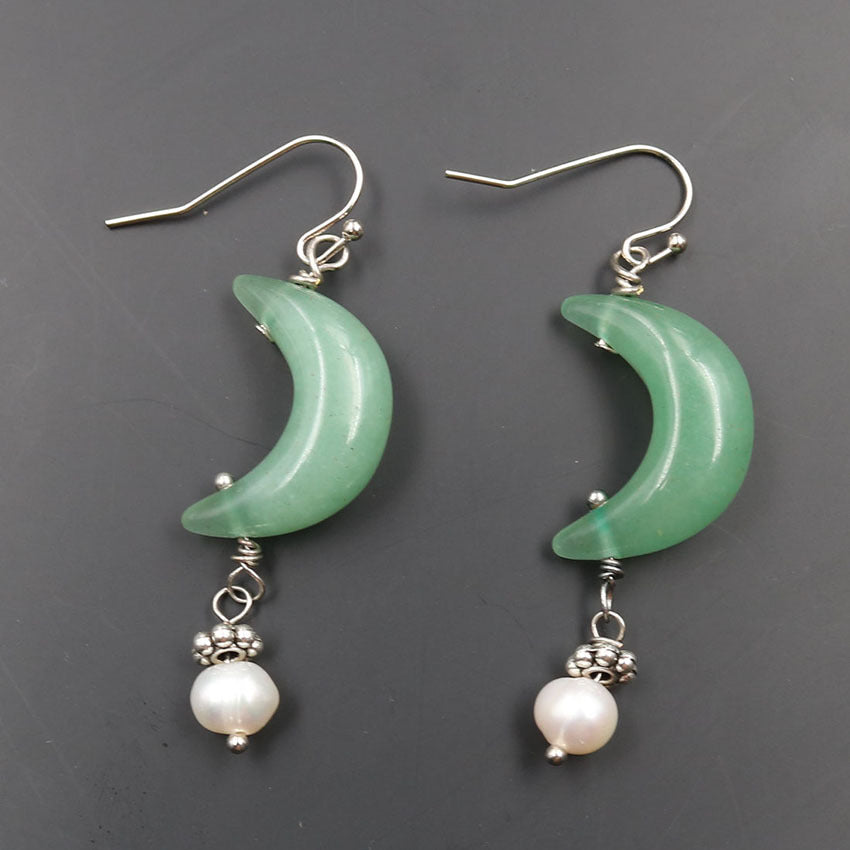 Natural Tigereye Moon Earrings Fashion OL Pearl Earrings