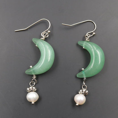 Natural Tigereye Moon Earrings Fashion OL Pearl Earrings