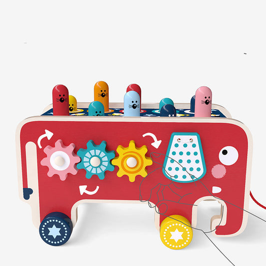 Montessori Toddlers Kids Wooden Pounding Bench Animal Bus Toys Musical Instrument