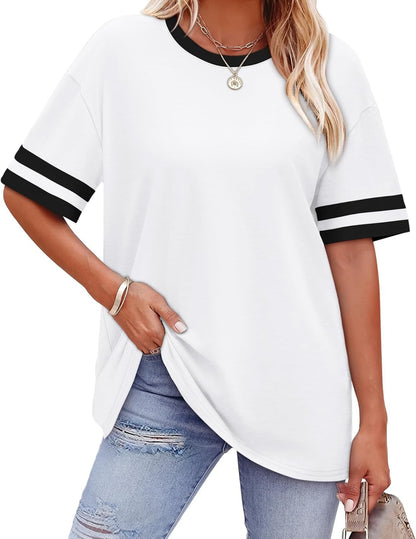 Casual Women's Striped Waist Plus Size T-shirt