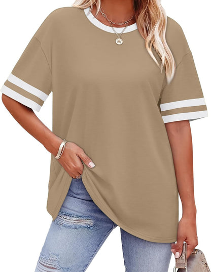 Casual Women's Striped Waist Plus Size T-shirt