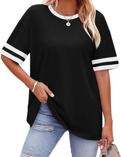 Casual Women's Striped Waist Plus Size T-shirt