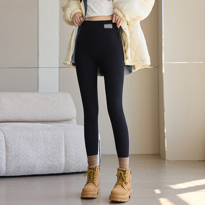 Pure Cotton Fleece-lined Thick Autumn And Winter Threaded Leggings